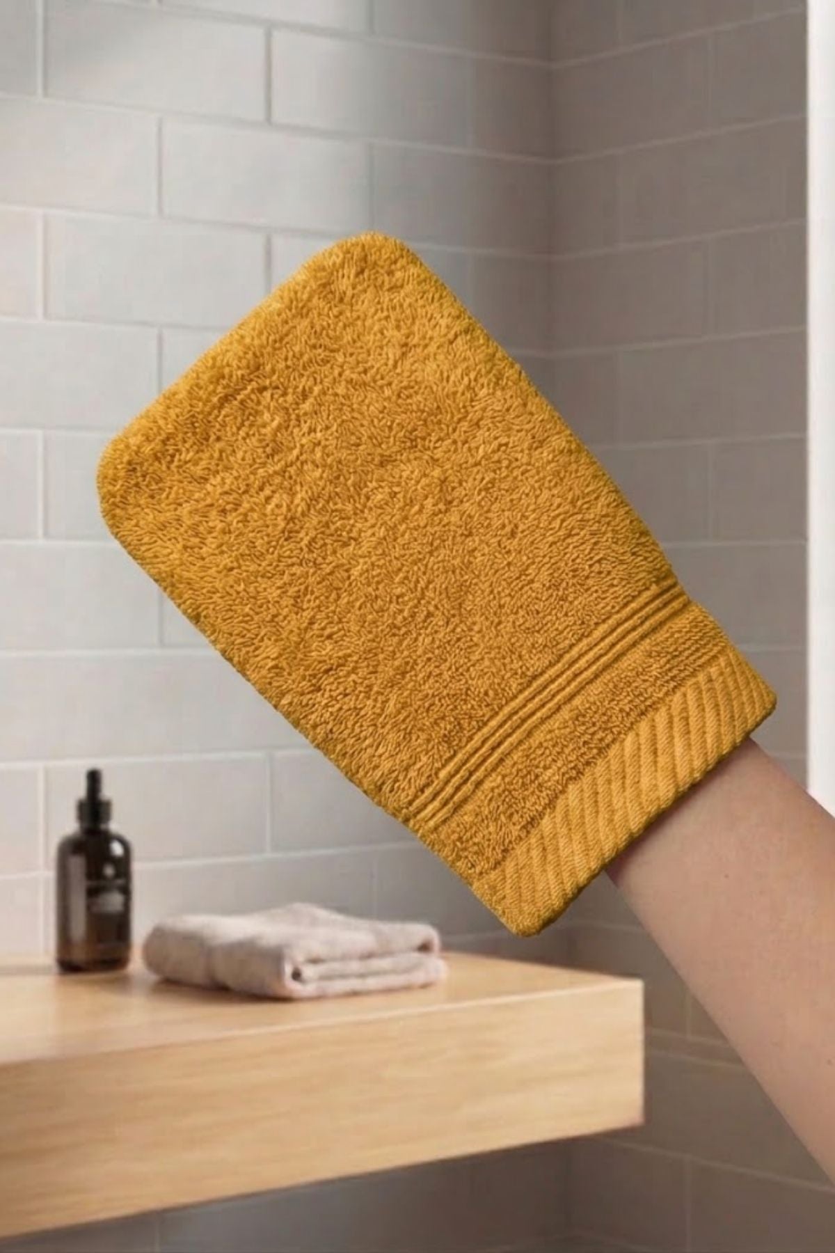 Havlu Banyo Kesesi 15x25cm -Hardal %100 Pamuk