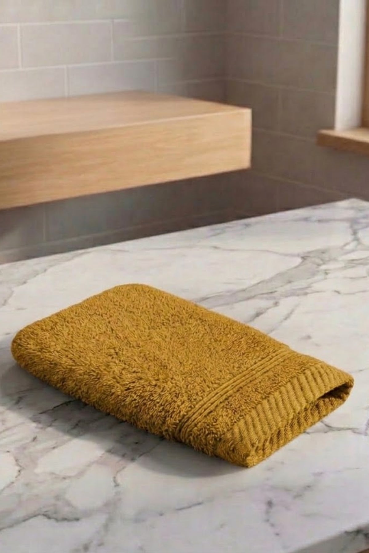 Havlu Banyo Kesesi 15x25cm -Hardal %100 Pamuk