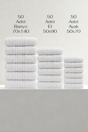 150'li Greek Havlu Otel Serisi L - 50 El Havlu 50x90,  50 Banyo Havlu 70x140, 50 Ayak Havlu 50x70