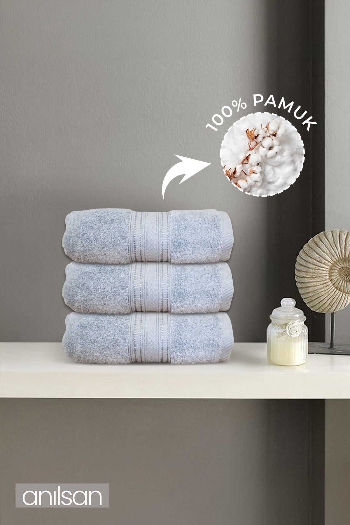 3'lü Turkuaz Süper Soft El Havlusu Seti - 50x90 Cm, 250 Gr, %100 Pamuk, Spa Ve Otel Havlusu