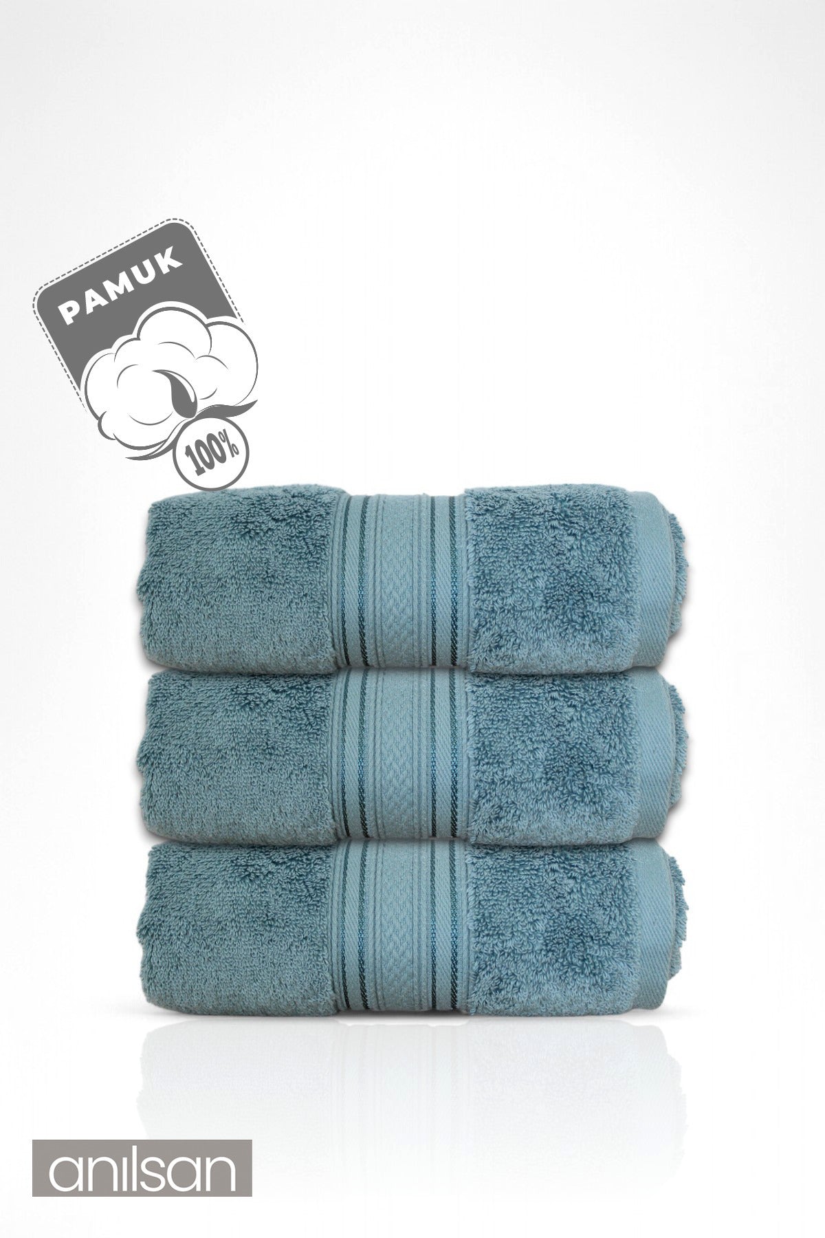 3'lü Turkuaz Süper Soft El Havlusu Seti - 50x90 Cm, 250 Gr, %100 Pamuk, Spa Ve Otel Havlusu