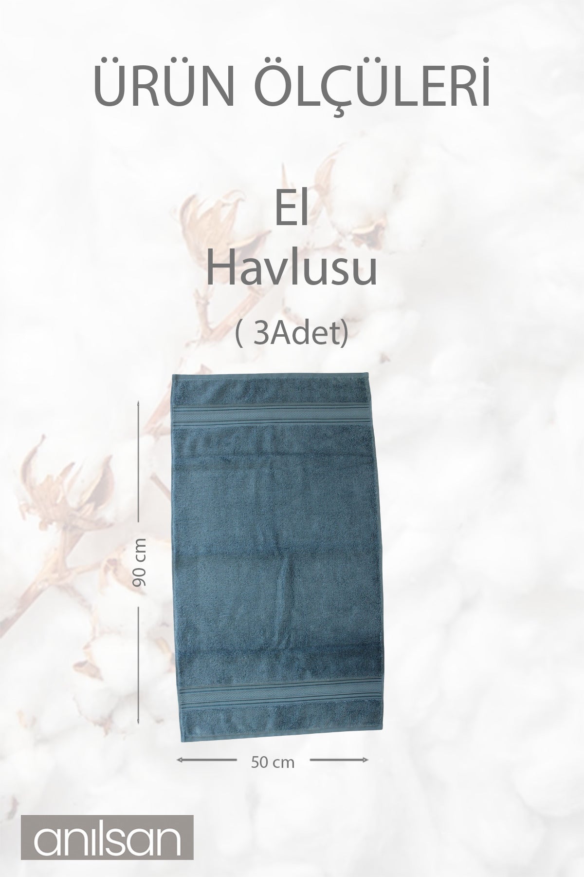 3'lü Turkuaz Süper Soft El Havlusu Seti - 50x90 Cm, 250 Gr, %100 Pamuk, Spa Ve Otel Havlusu