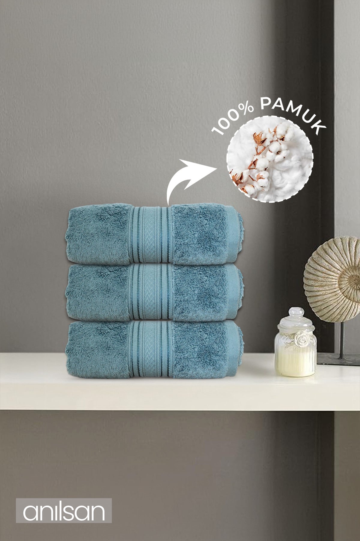 3'lü Turkuaz Süper Soft El Havlusu Seti - 50x90 Cm, 250 Gr, %100 Pamuk, Spa Ve Otel Havlusu