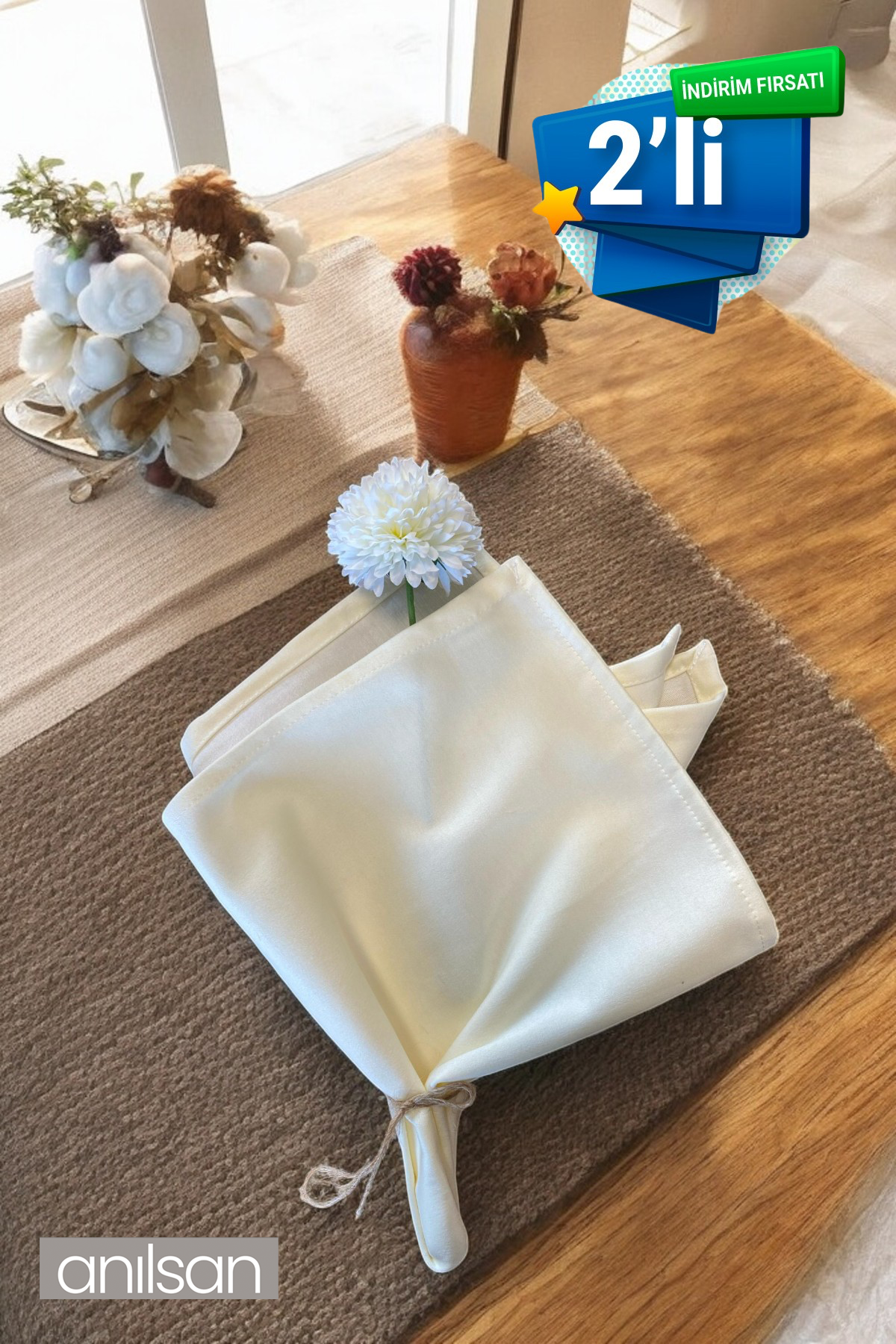 2'li %100 Pamuk Peçete Beyaz Otel, Sunum, Restaurant, Davet