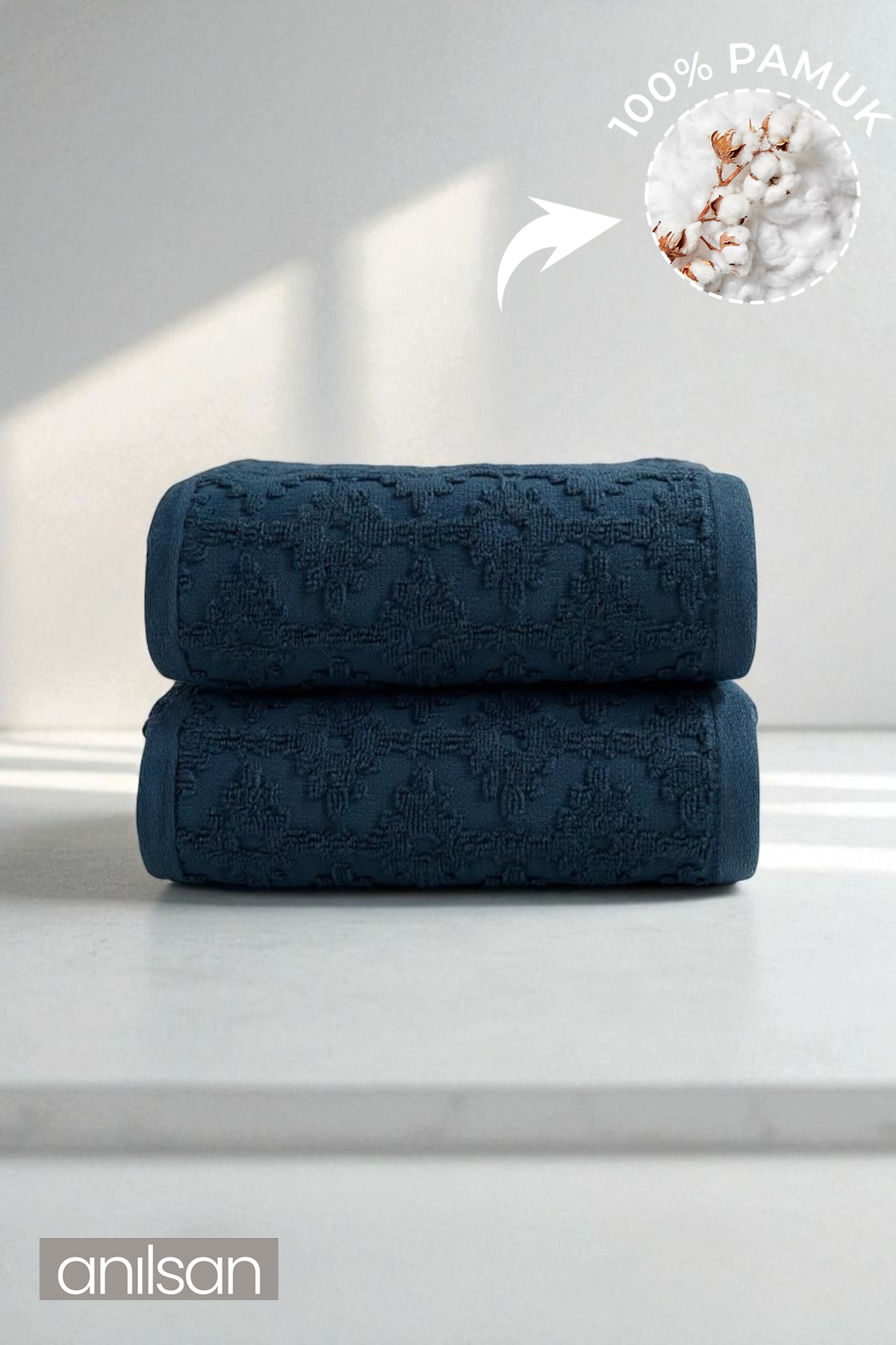 2'li Arya Lacivert El Havlusu - 50x90 Cm, 220 Gr, %100 Pamuk, Spa Ve Otel Havlusu