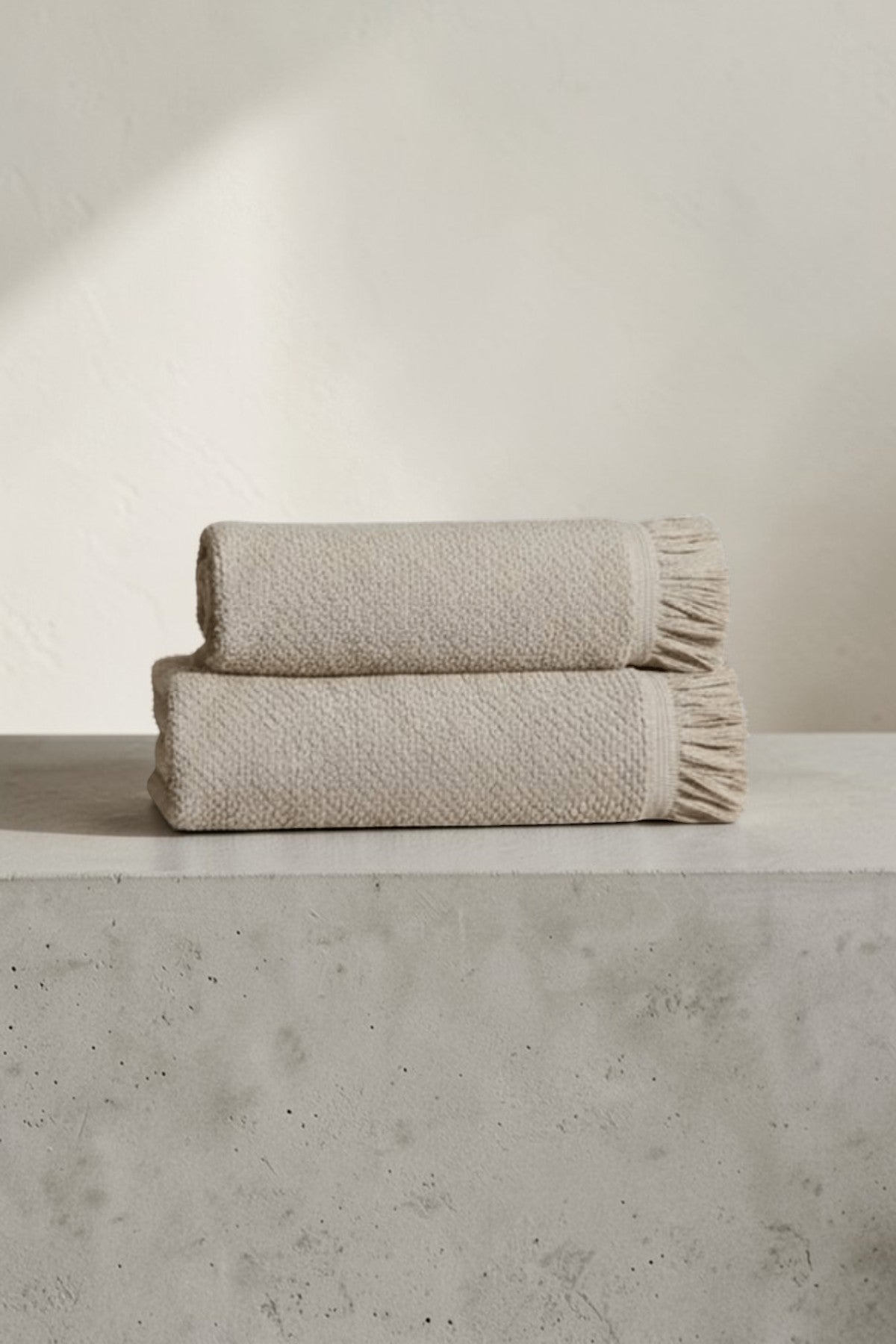 2'li Bej Jelena Havlu Seti %100 Pamuk  - 1 Adet El Havlusu 50x90 ve 1 Adet Banyo Havlusu 70x140