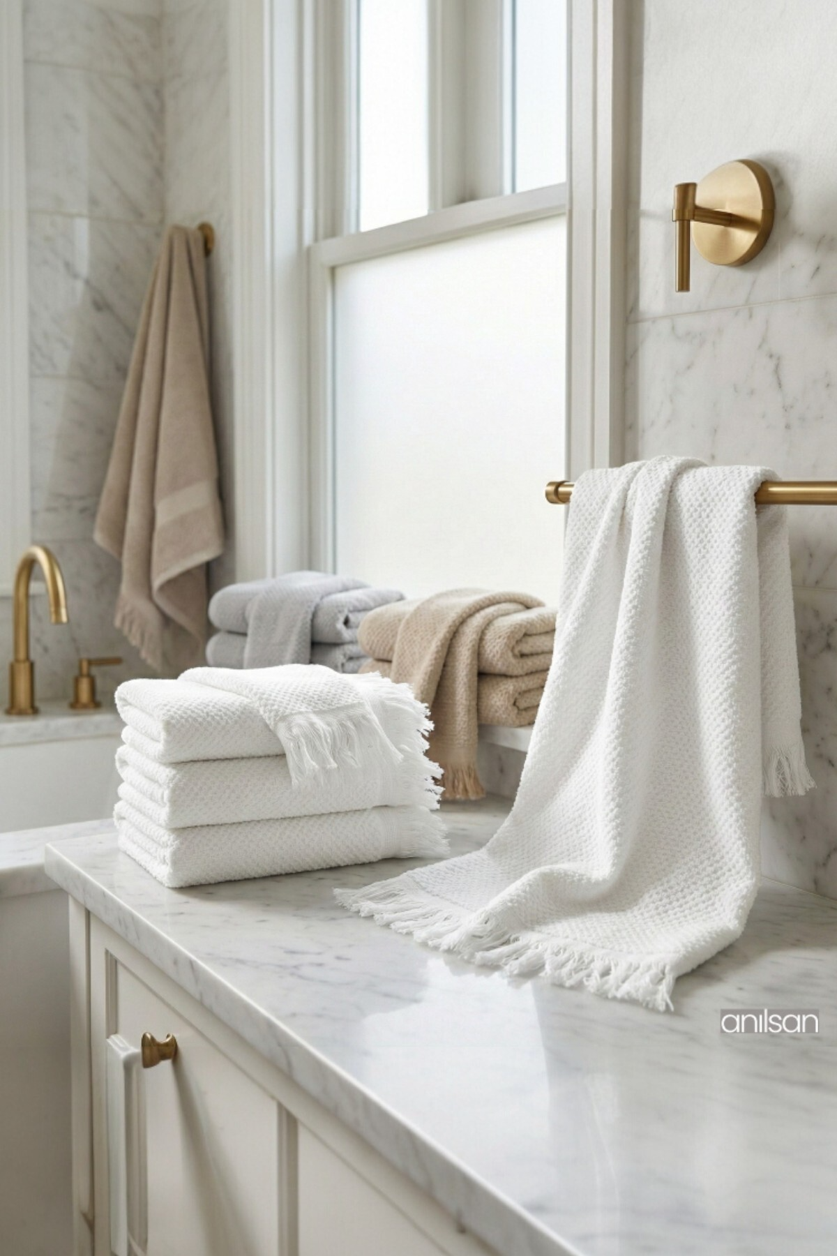 2'li Bej Jelena Havlu Seti %100 Pamuk  - 1 Adet El Havlusu 50x90 ve 1 Adet Banyo Havlusu 70x140