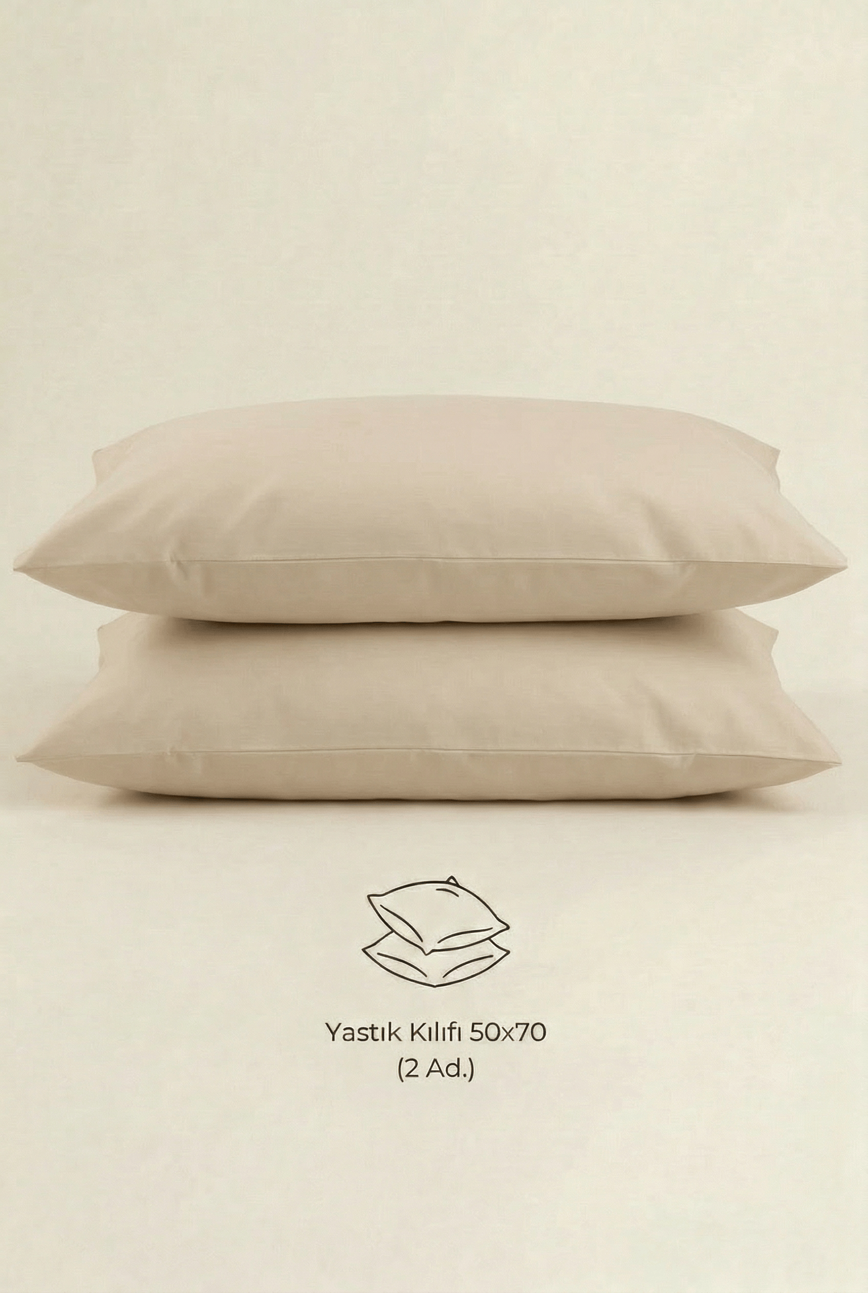 Camelia 2'li Bej Yastık Kılıfı – 50x70 Cm, %100 Pamuk
