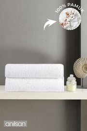 2'li Beyaz El Havlusu - 50x90 Cm, 225 Gr, %100 Pamuk, Spa Ve Otel Havlusu