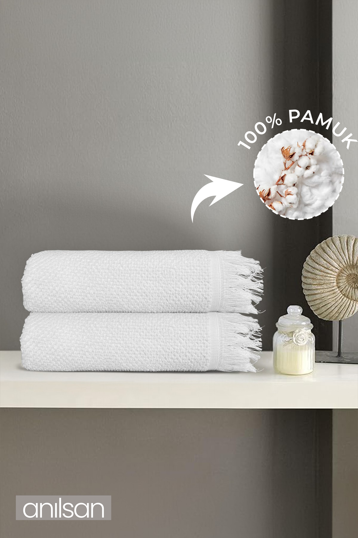2'li Beyaz Jelena Banyo Havlusu- 70x140 Cm, 490 Gr, %100pamuk, Spa Ve Otel Havlusu Uy