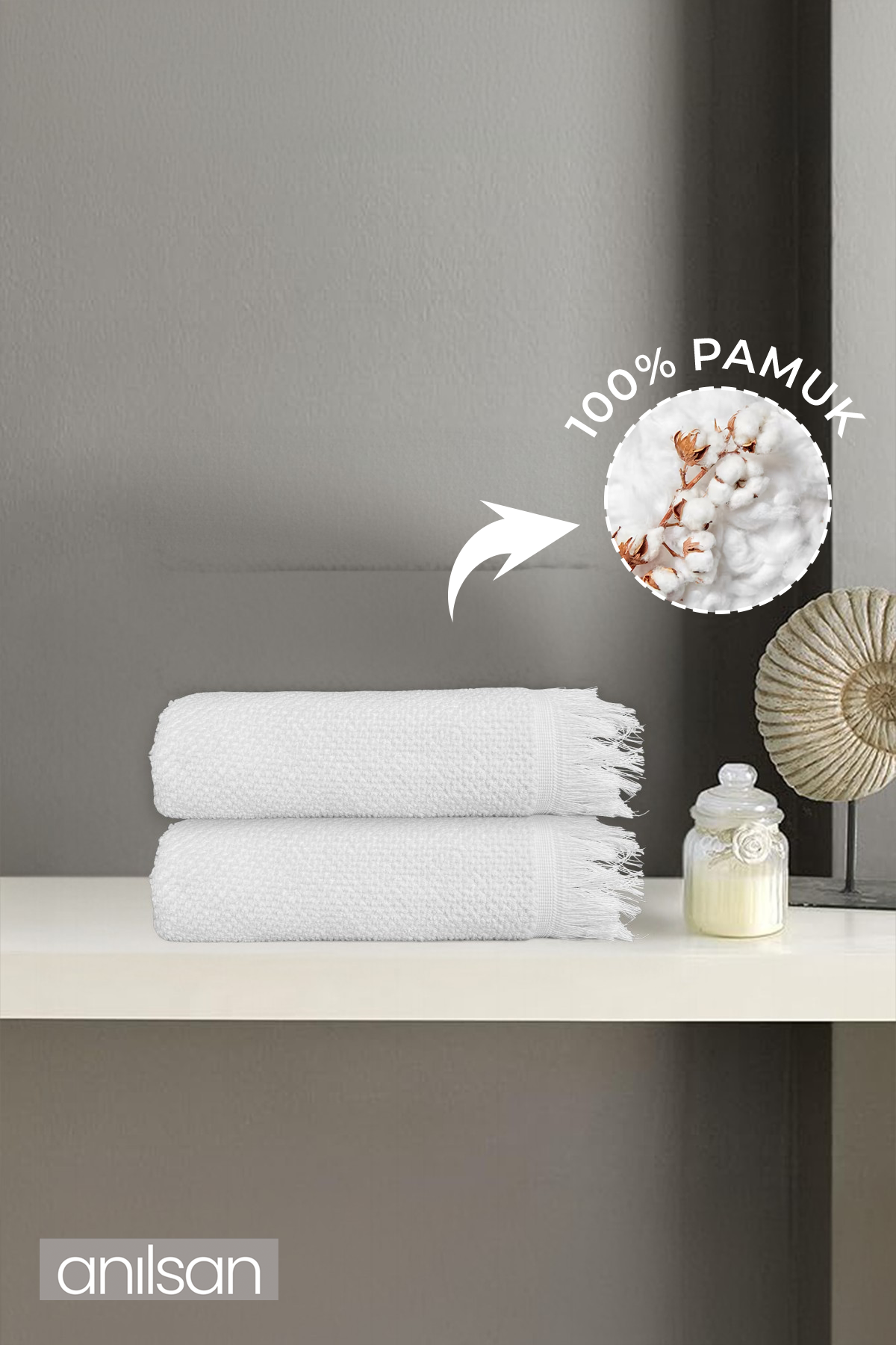 2'li Beyaz Jelena El Havlusu - 50x90 Cm, 225 Gr, %100 Pamuk, Spa Ve Otel Havlusu