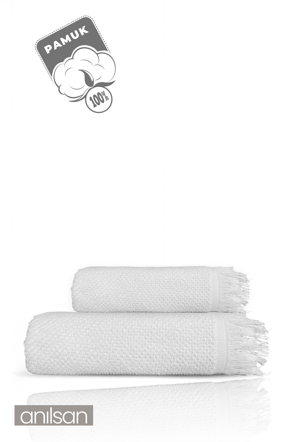 2'li Beyaz Jelena Havlu Seti %100 Pamuk  - 1 Adet El Havlusu 50x90 ve 1 Adet Banyo Havlusu 70x140