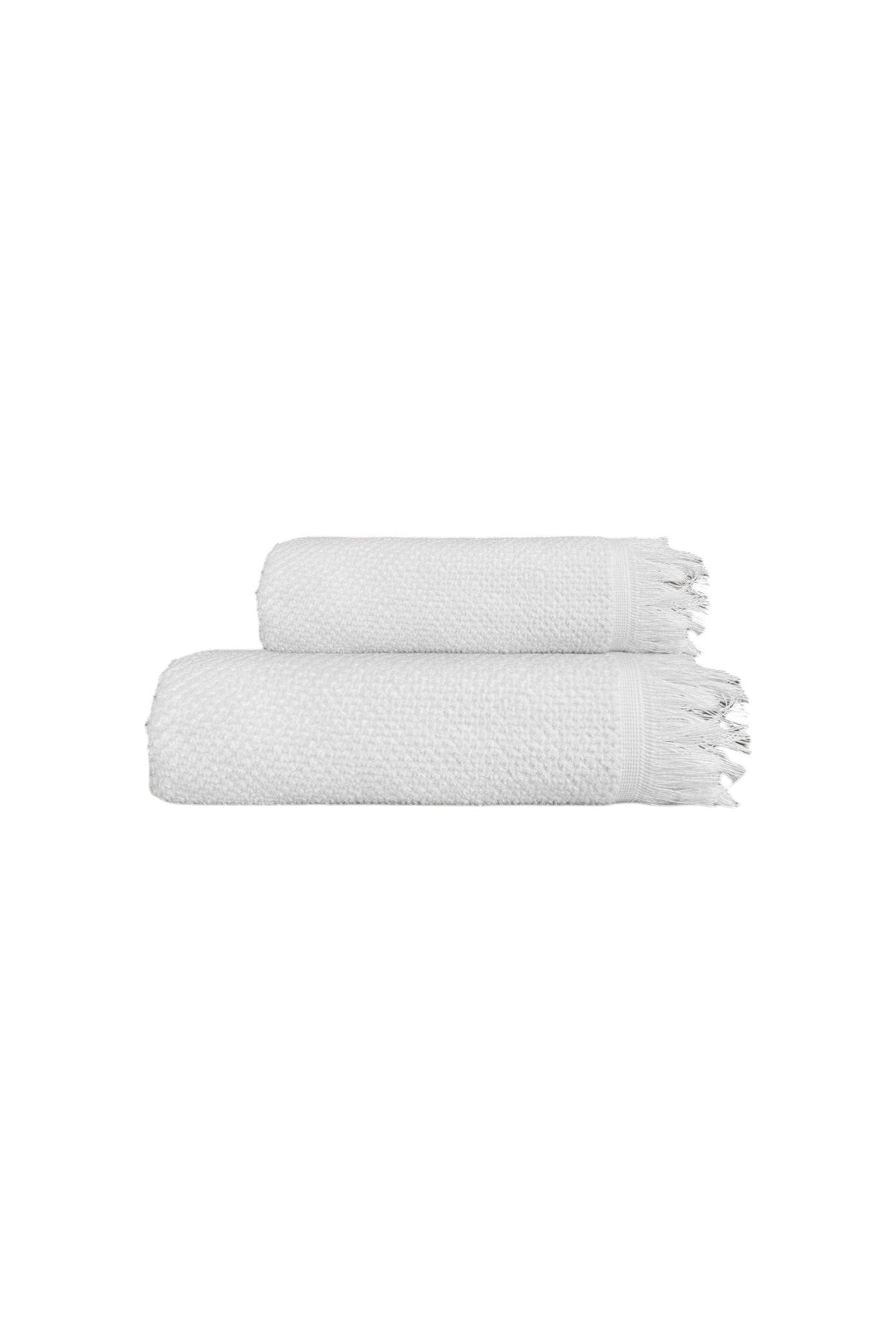 2'li Beyaz Jelena Havlu Seti %100 Pamuk  - 1 Adet El Havlusu 50x90 ve 1 Adet Banyo Havlusu 70x140