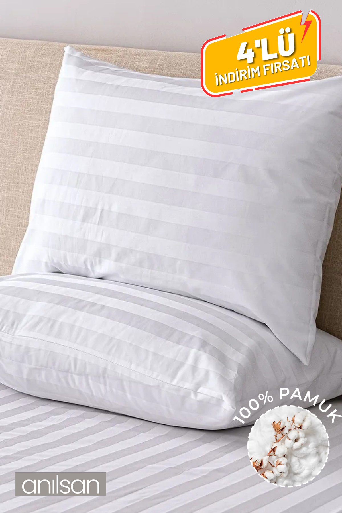 4'lü Çizgili Yastık Kılıfı %100 Pamuk– 50x70 Cm, 83tel