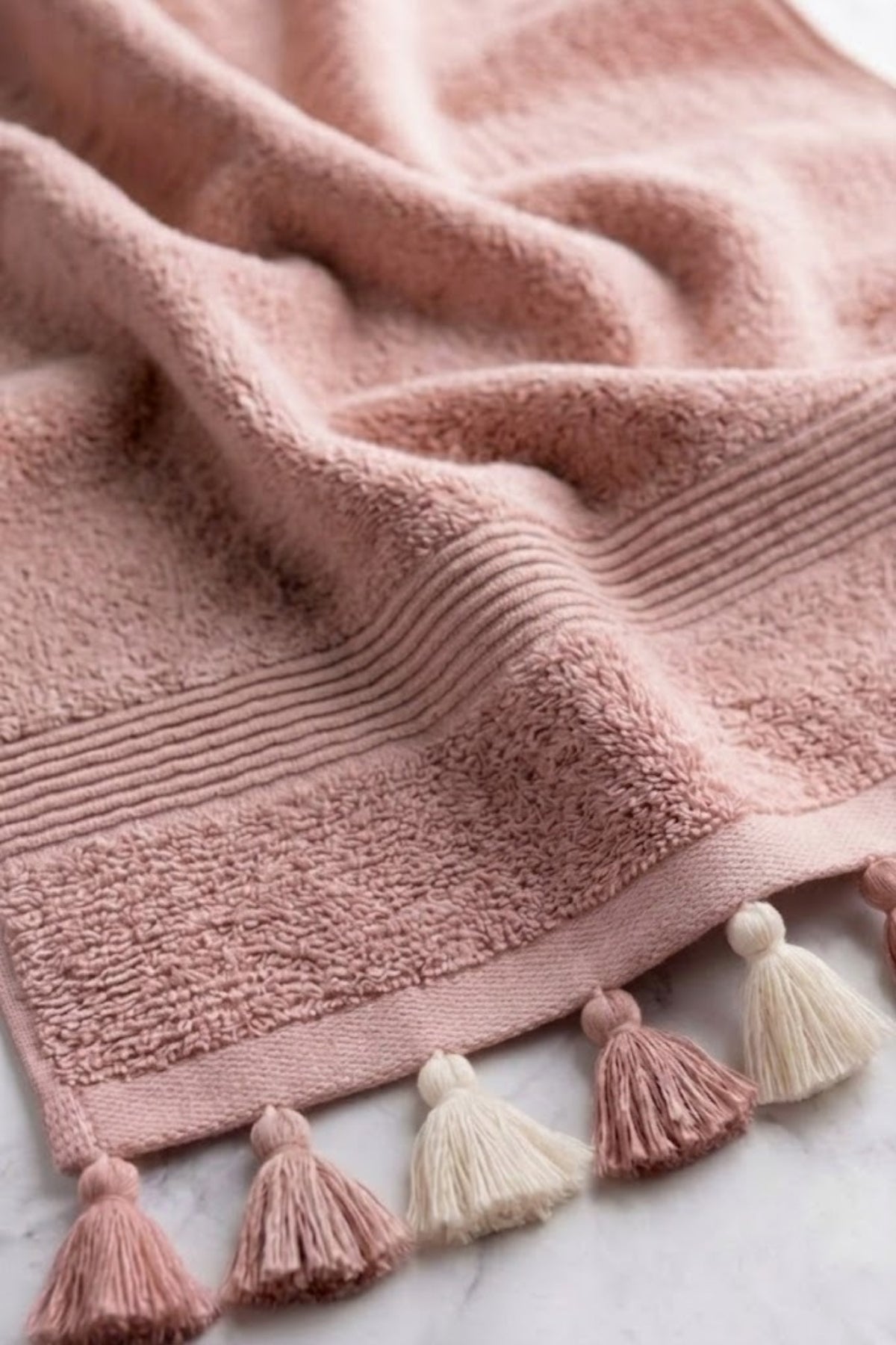 2'li Duru El Havlusu Püsküllü 30x50 cm - Pembe %100 Pamuk