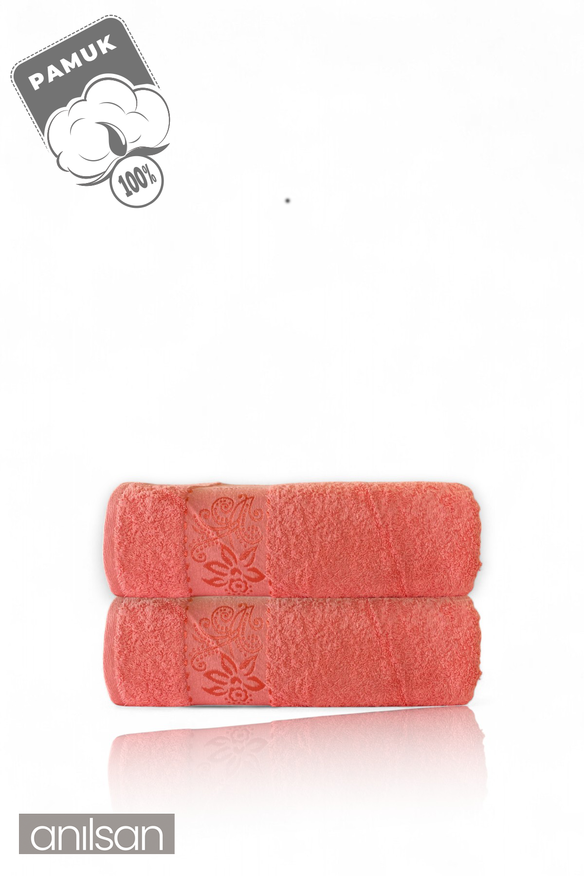 2'li Flora Pembe Banyo Havlusu - 70x140cm, 490gr, %100pamuk, Spa Ve Otel Havlusu
