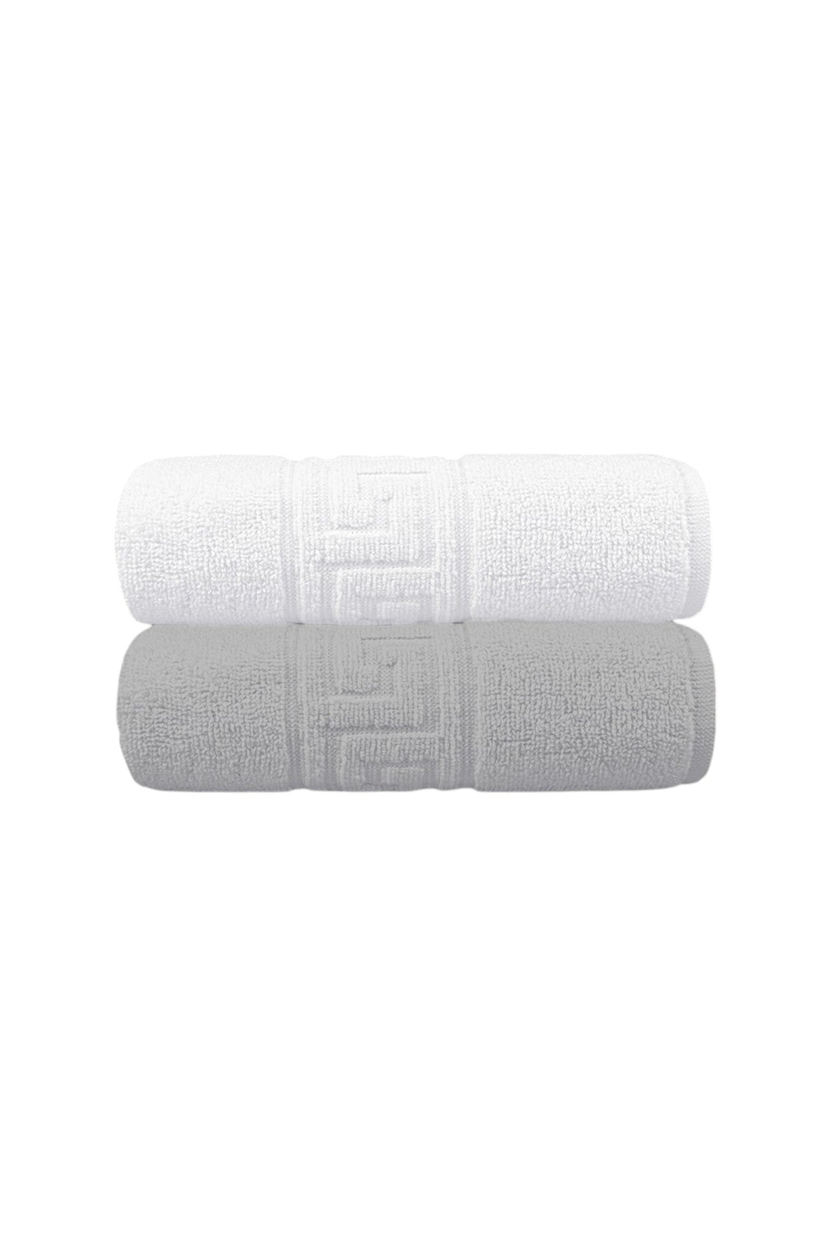 2'li Greek Gri-Beyaz Banyo Havlusu - 70x140 Cm, 490 Gr, %100pamuk, Spa Ve Otel Havlusu U
