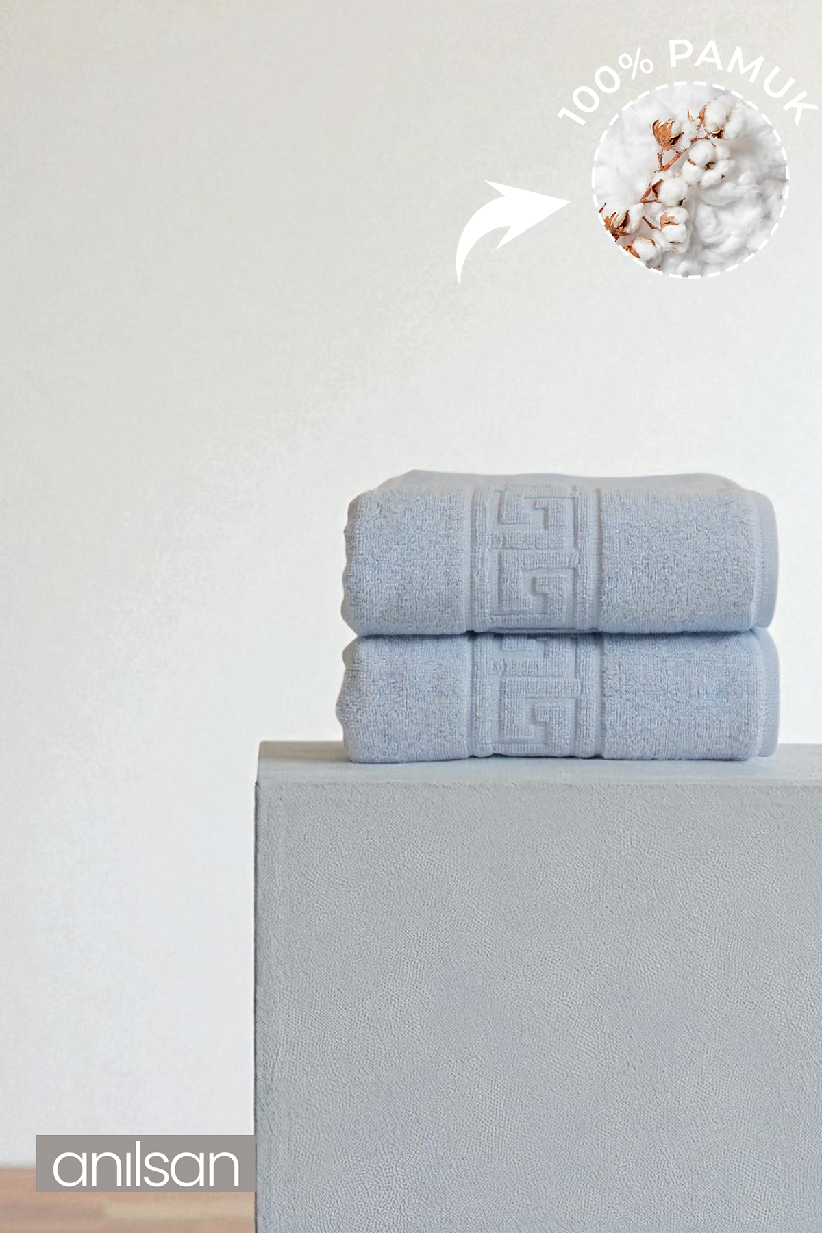 2'li Greek Mavi El Havlusu - 50x90 Cm, 225 Gr, %100 Pamuk, Spa Ve Otel Havlusu