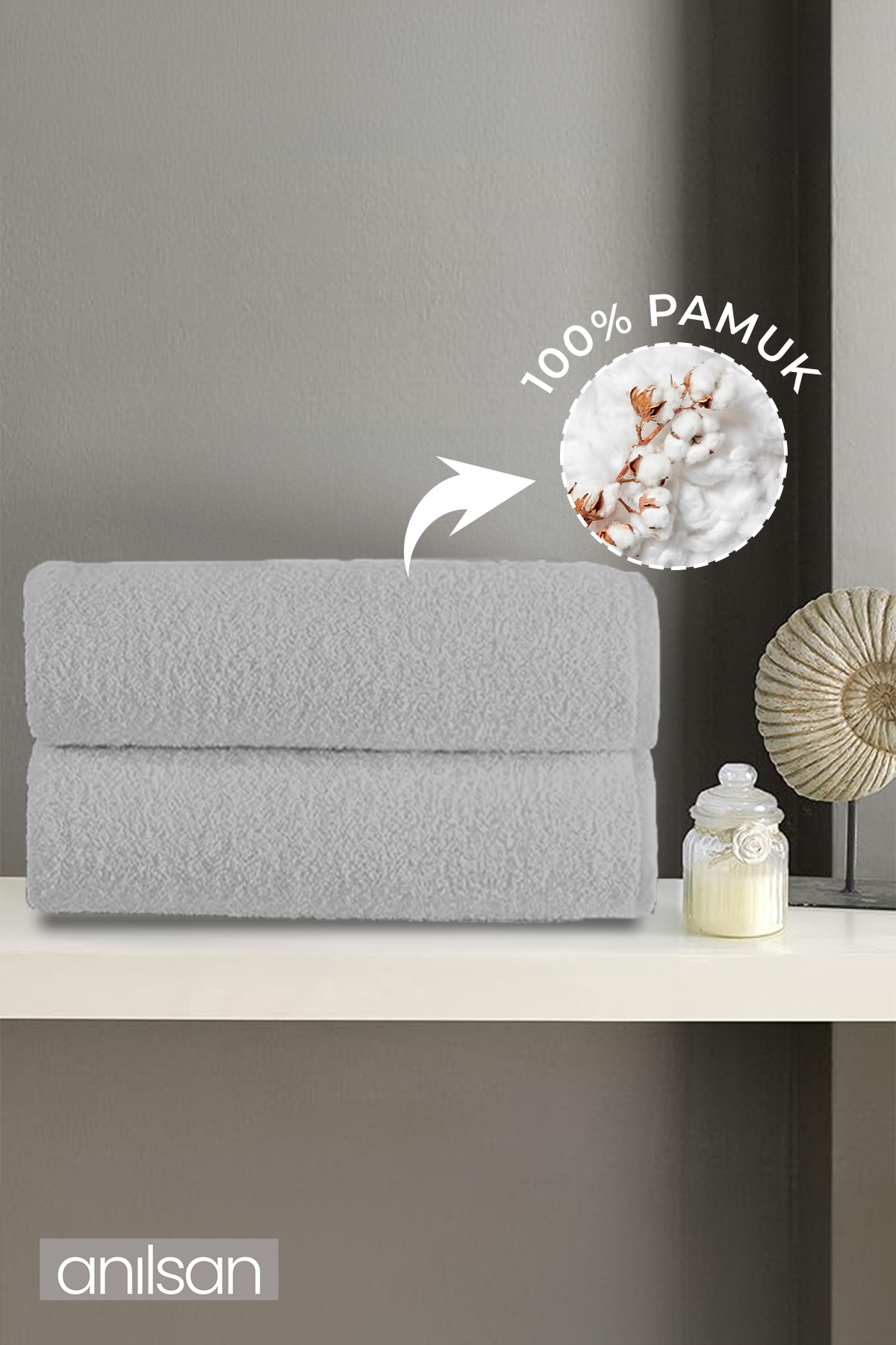 2'li Düz Gri Banyo Havlusu - 70x140 Cm, 490 Gr, %100pamuk, Spa Ve Otel Havlusu