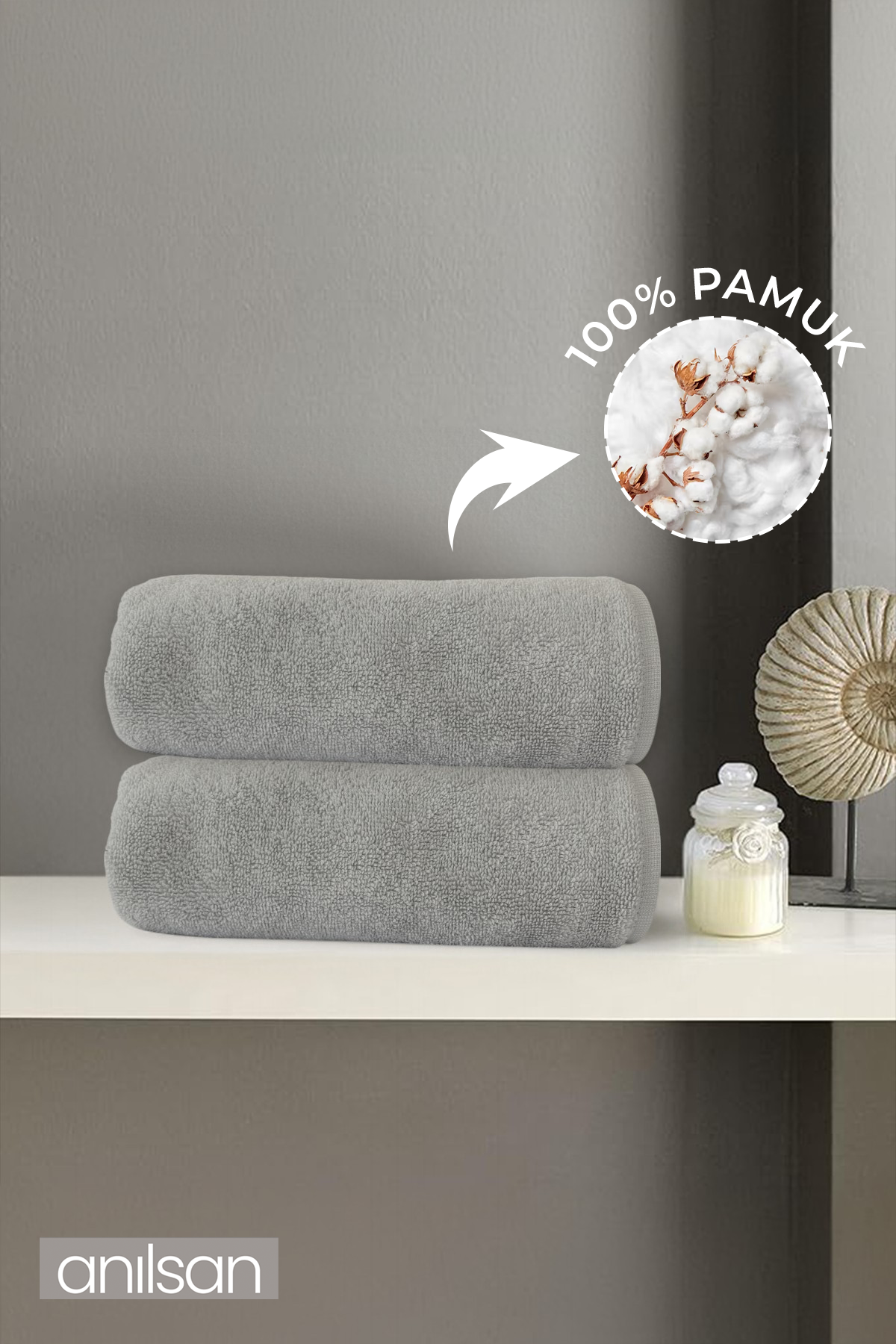 2'li Gri Banyo Havlusu - 70x140 Cm, 490 Gr, %100pamuk, Spa Ve Otel Havlusu