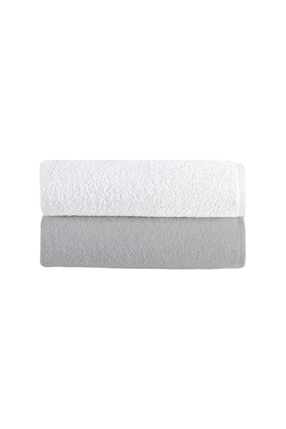 2'li Düz Gri-Beyaz Banyo Havlusu - 70x140 Cm, 490 Gr, %100pamuk, Spa Ve Otel Havlusu