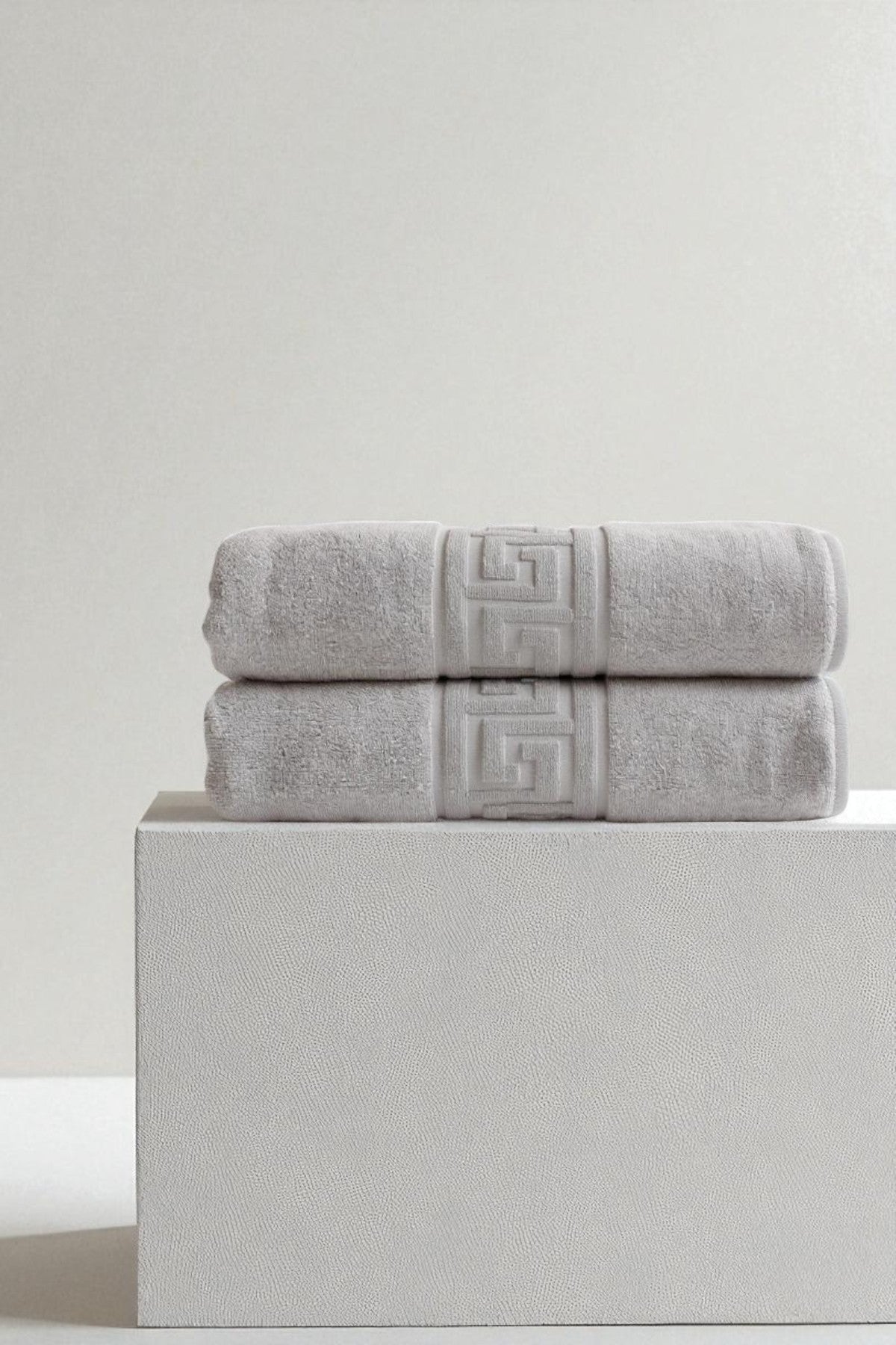 2'li Gri Greek Banyo Havlusu - 70x140 Cm, 490 Gr, %100pamuk, Spa Ve Otel Havlusu