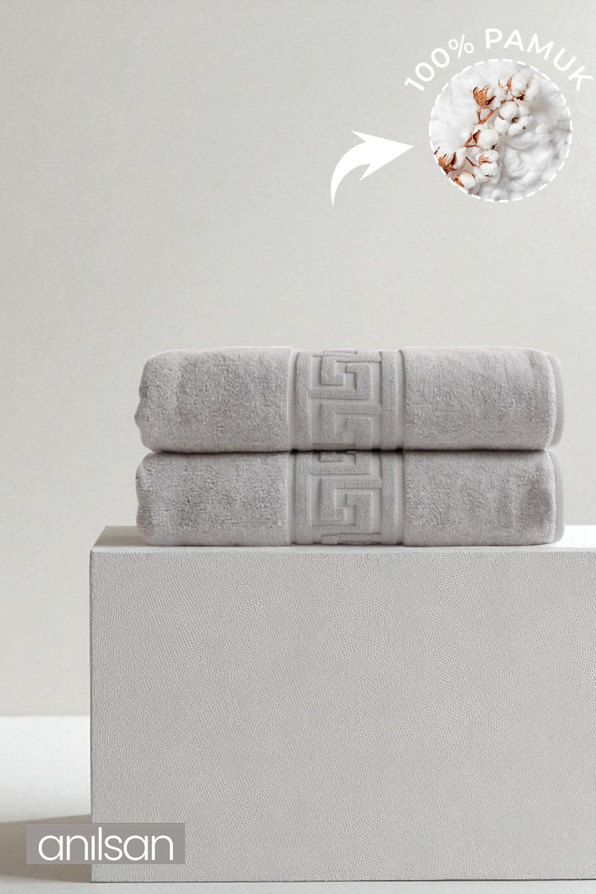 2'li Gri Greek Banyo Havlusu - 70x140 Cm, 490 Gr, %100pamuk, Spa Ve Otel Havlusu
