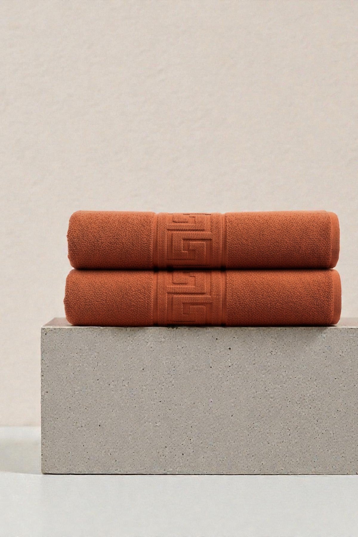 2'li Kiremit Greek Banyo Havlusu - 70x140 Cm, 490 Gr, %100pamuk, Spa Ve Otel Havlusu