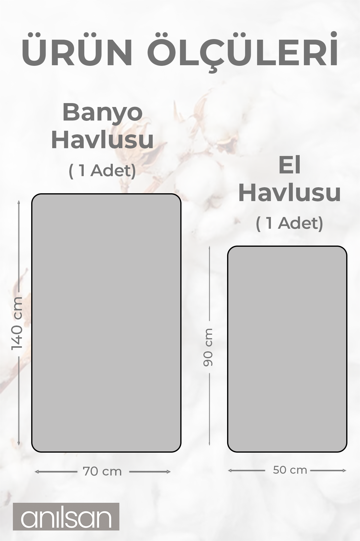 2'li Gri Havlu Seti %100 Pamuk - 1 Adet El Havlusu 50x90 ve 1 Adet Banyo Havlusu 70x140