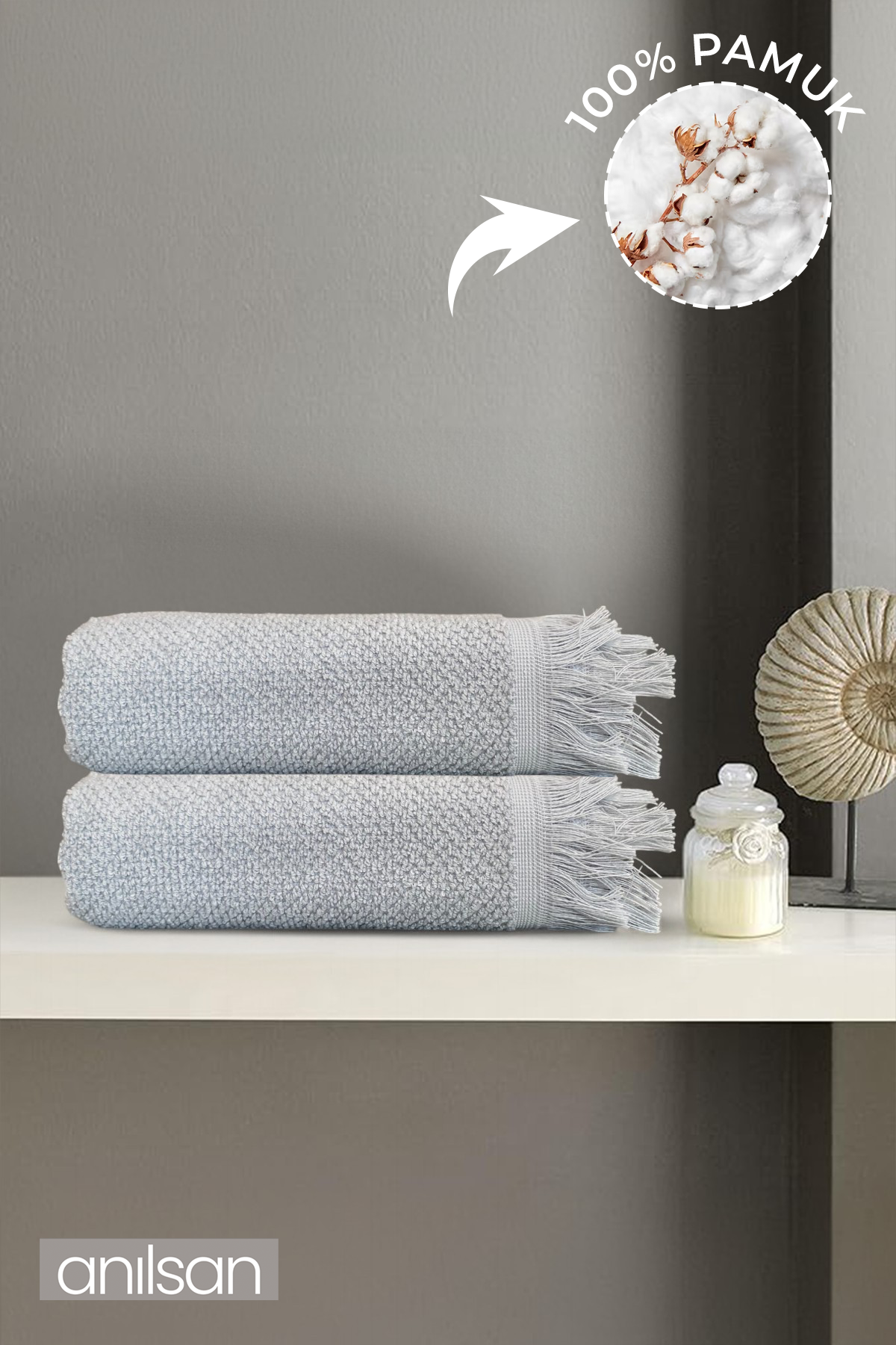 2'li Gri Jelena Banyo Havlusu- 70x140 Cm, 490 Gr, %100pamuk, Spa Ve Otel Havlusu Uy
