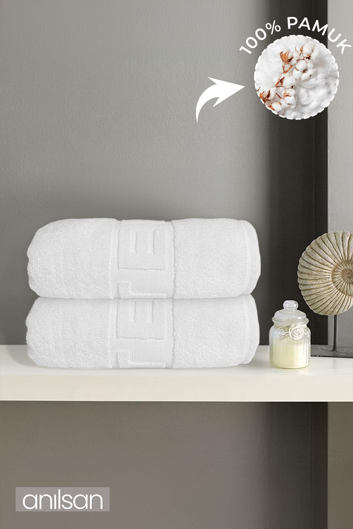 2'li Hotel Logo Banyo Havlusu - 70x140 Cm, 490 Gr, %100 Pamuk, Spa Ve Otel Havlusu