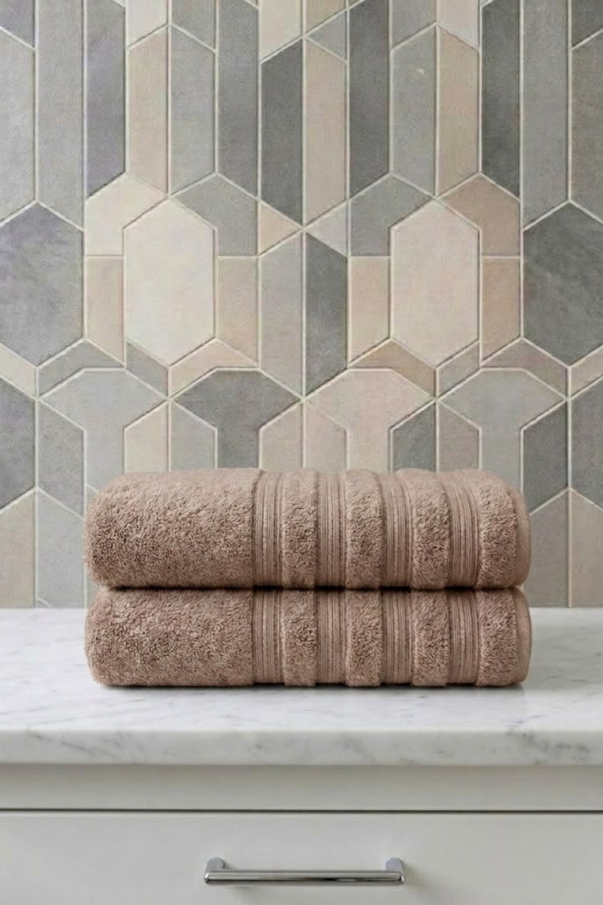 2'li Işıl Premium Banyo Havlusu 70x140cm - Bej - %100 Pamuk - 600 gr/m2