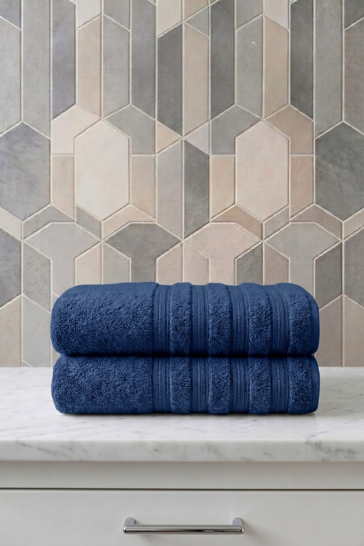 2'li Işıl Premium Banyo Havlusu 70x140cm - Lacivert - %100 Pamuk - 600 gr/m2