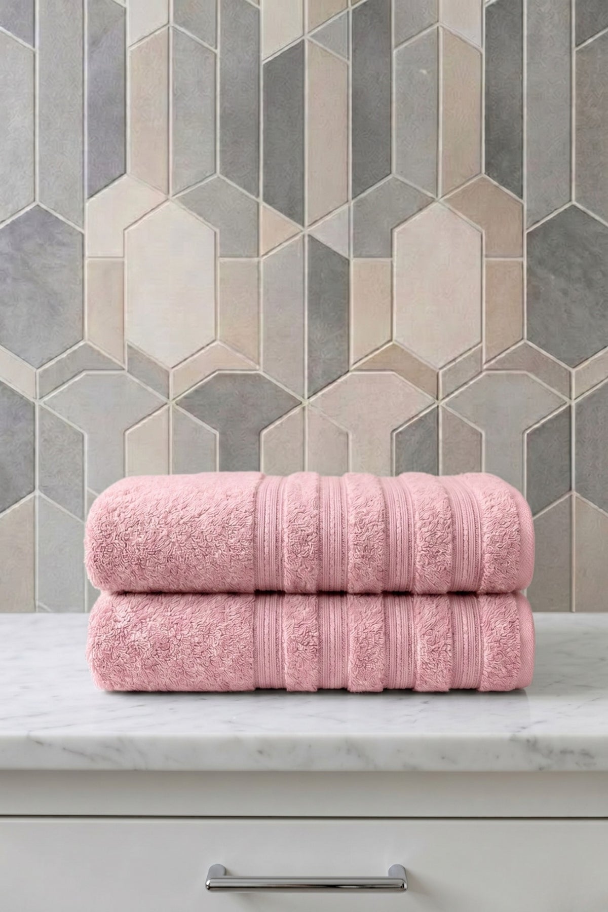 2'li Işıl Premium Banyo Havlusu 70x140cm - Pembe - %100 Pamuk - 600 gr/m2