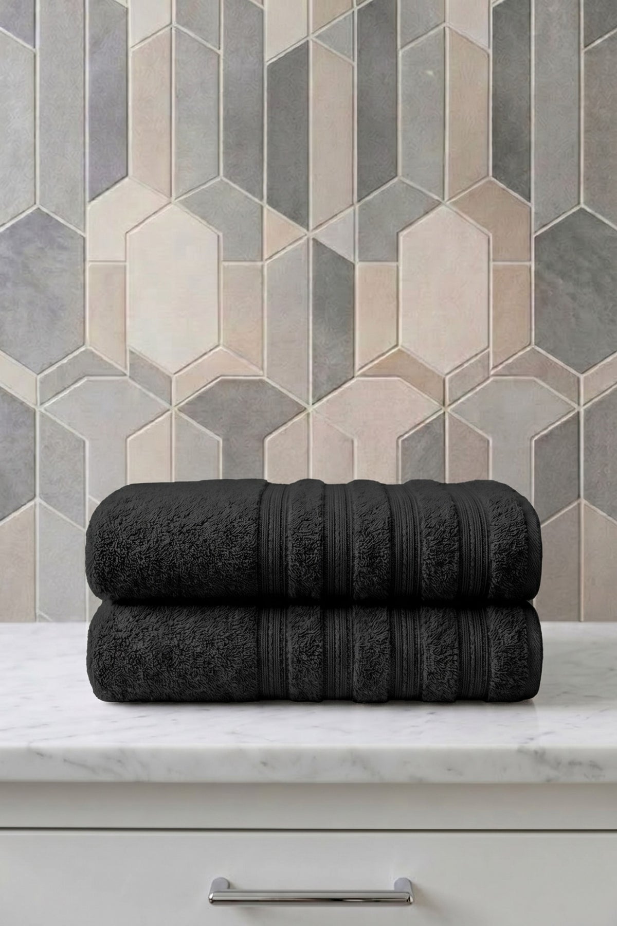 2'li Işıl Premium Banyo Havlusu 70x140cm - Siyah - %100 Pamuk - 600 gr/m2