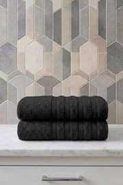 2'li Işıl Premium Banyo Havlusu 70x140cm - Siyah - %100 Pamuk - 600 gr/m2