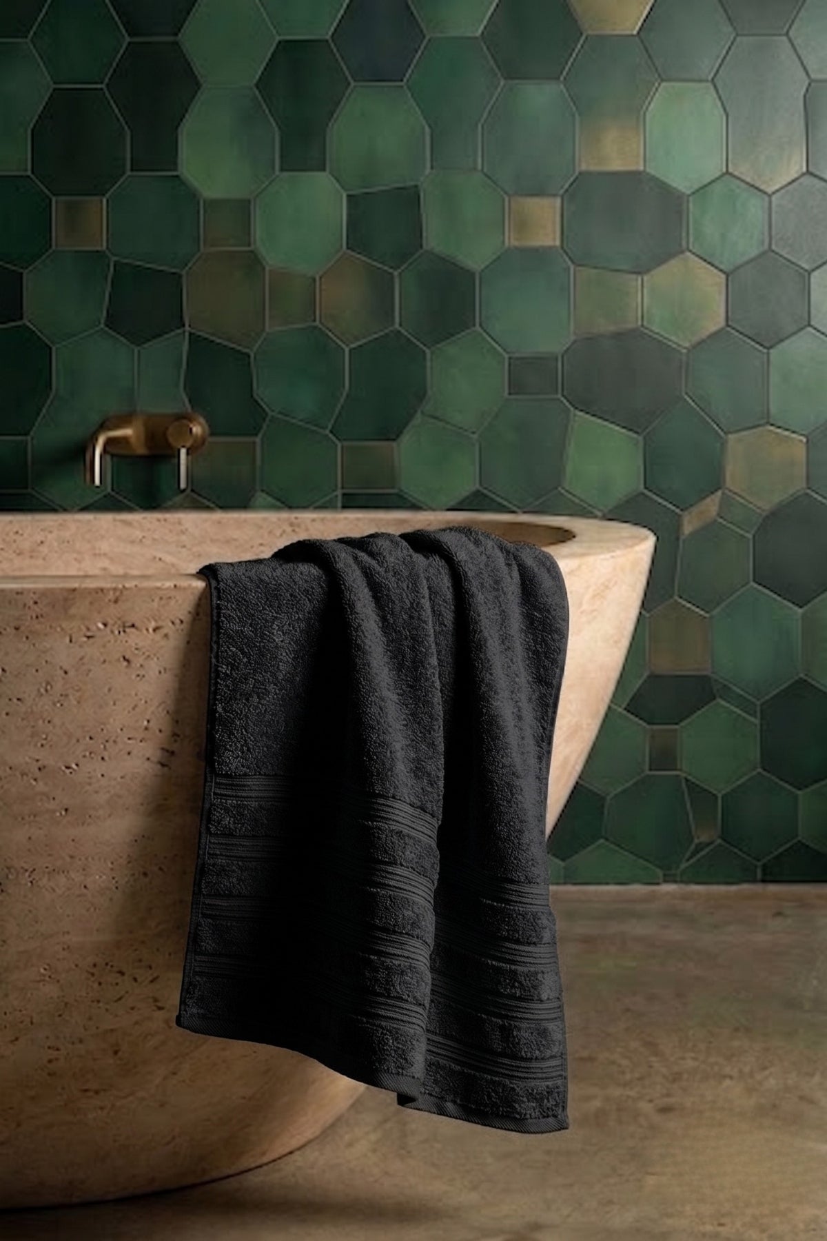 2'li Işıl Premium Banyo Havlusu 70x140cm - Siyah - %100 Pamuk - 600 gr/m2