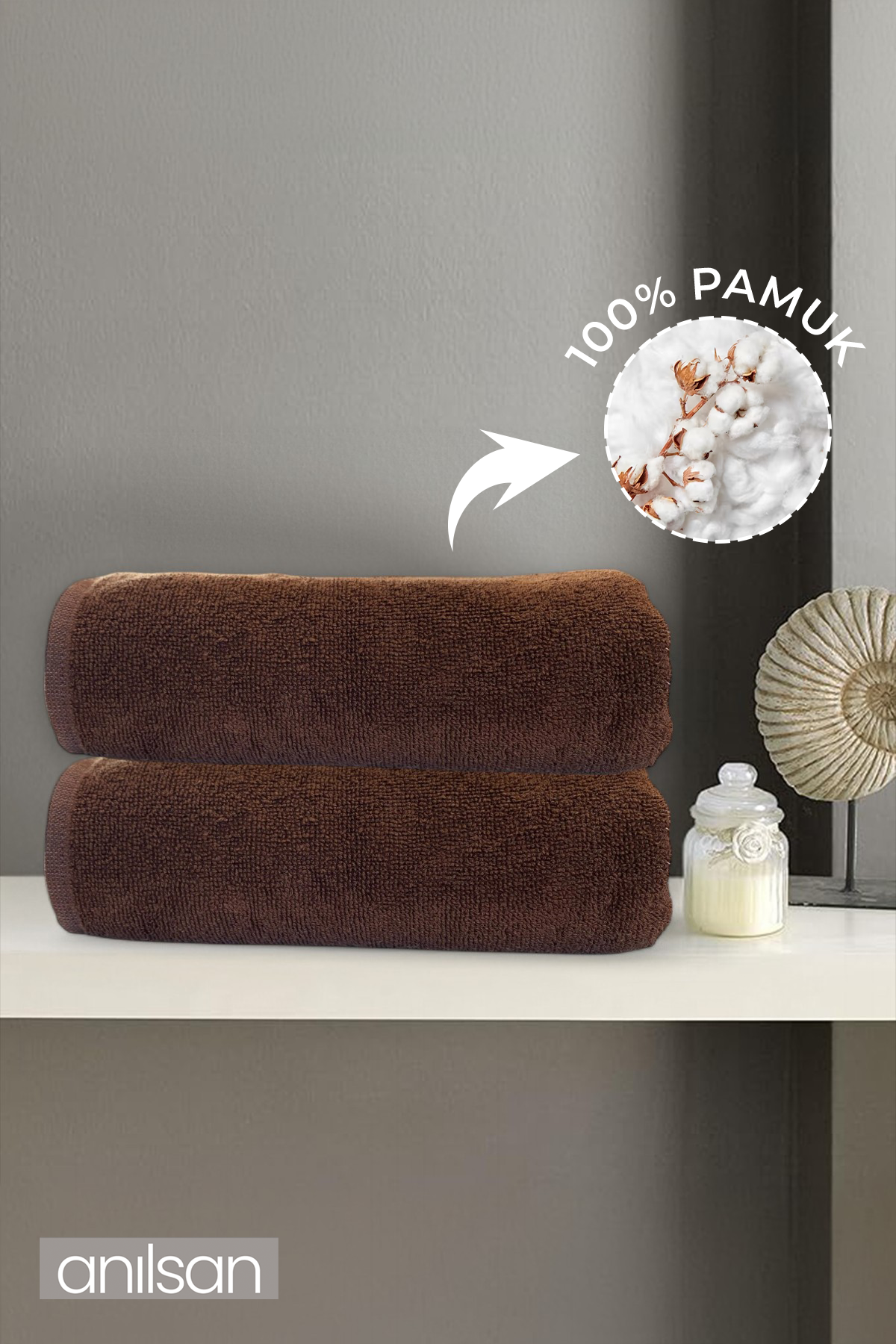 2'li Kahve Banyo Havlusu - 70x140 Cm, 490 Gr, %100pamuk, Spa Ve Otel Havlusu