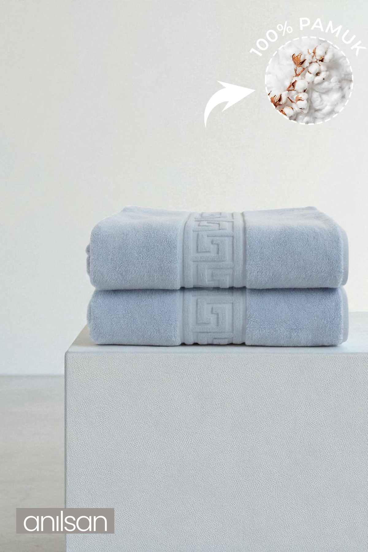 2'li Mavi Greek Banyo Havlusu - 70x140 Cm, 490 Gr, %100pamuk, Spa Ve Otel Havlusu