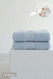 2'li Mavi Greek Banyo Havlusu - 70x140 Cm, 490 Gr, %100pamuk, Spa Ve Otel Havlusu
