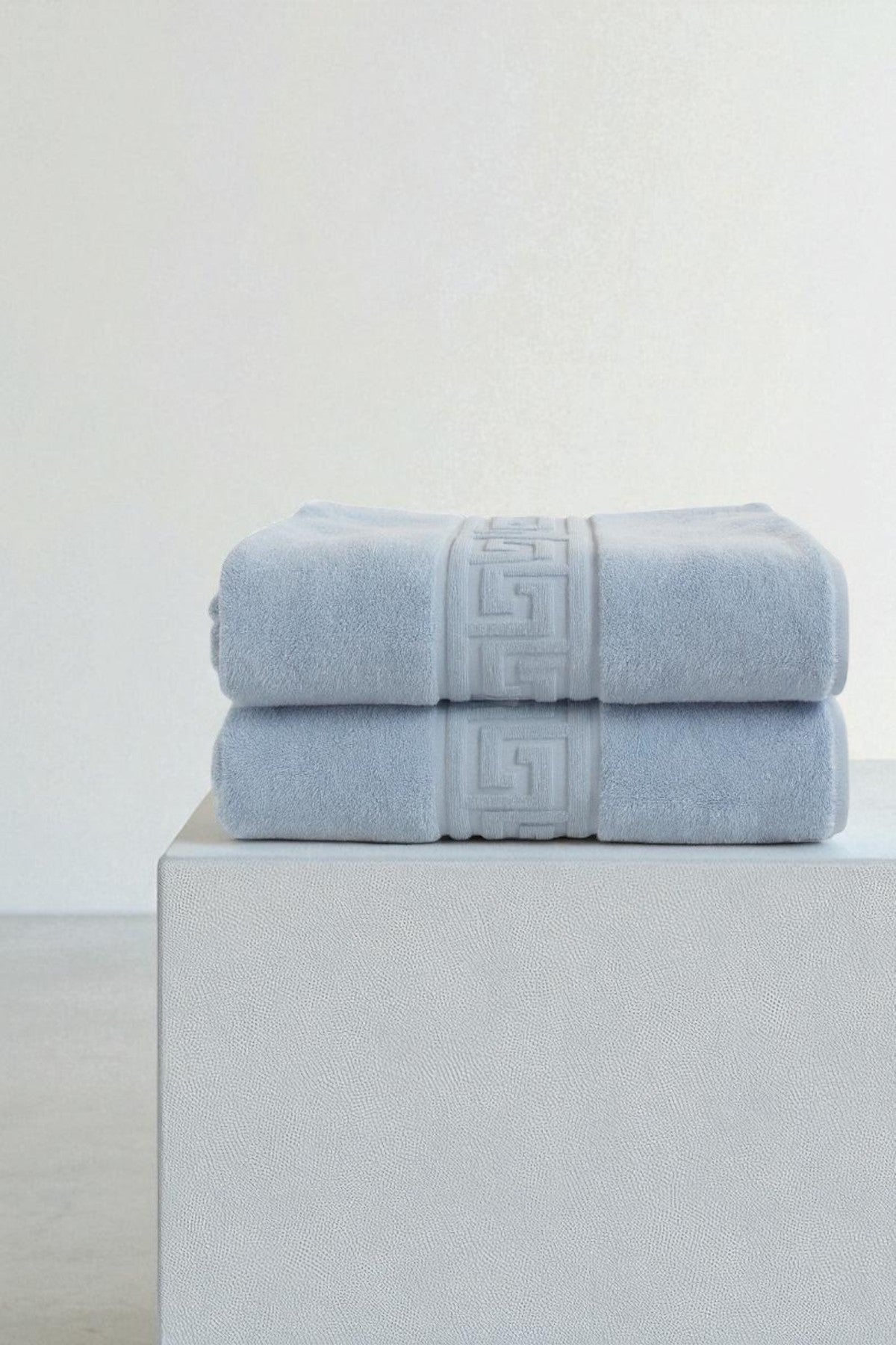 2'li Mavi Greek Banyo Havlusu - 70x140 Cm, 490 Gr, %100pamuk, Spa Ve Otel Havlusu