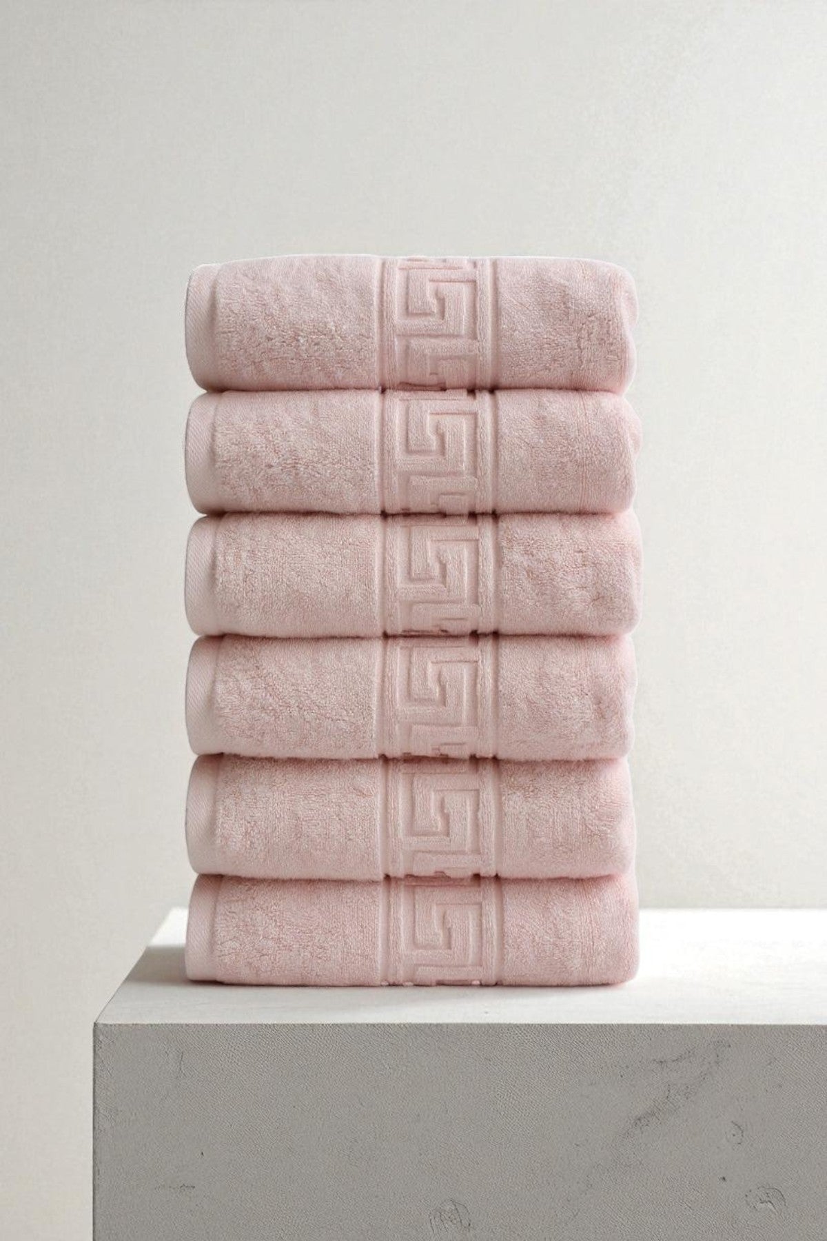 6'lı Pudra Greek El Havlusu - 50x90 Cm, 225 Gr, %100 Pamuk, Spa Ve Otel Havlusu