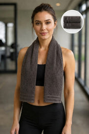 2'li Sporcu Havlusu 30x130cm - Antrasit - %100 Pamuk