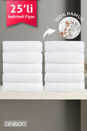 25'li Beyaz El Havlusu - 50x90 Cm, 225 Gr, %100 Pamuk, Spa Ve Otel Havlusu