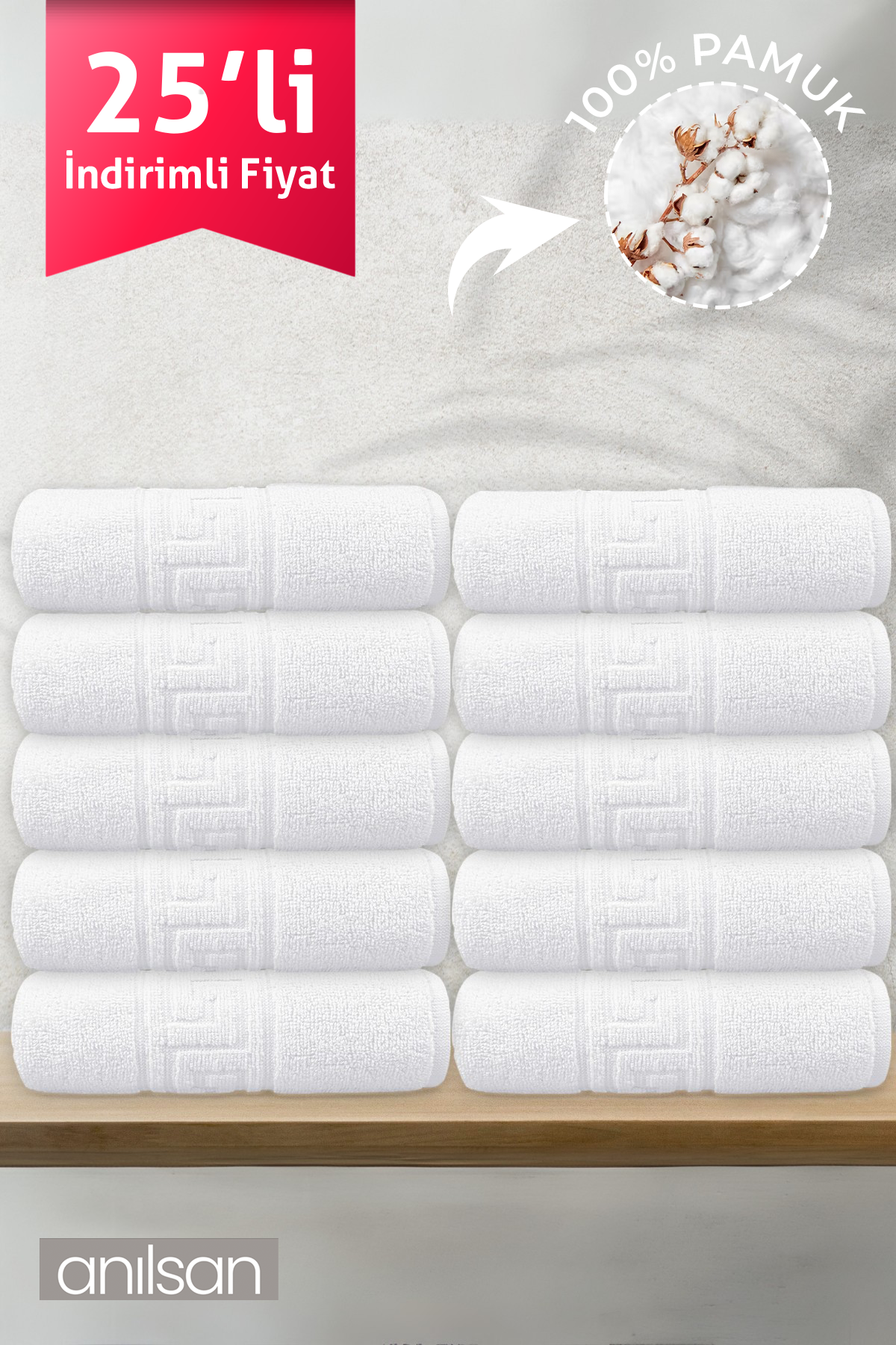 25'li Greek Beyaz Banyo Havlusu - 70x140 Cm, 490 Gr, %100pamuk, Spa Ve Otel Havlusu (25 Adet)