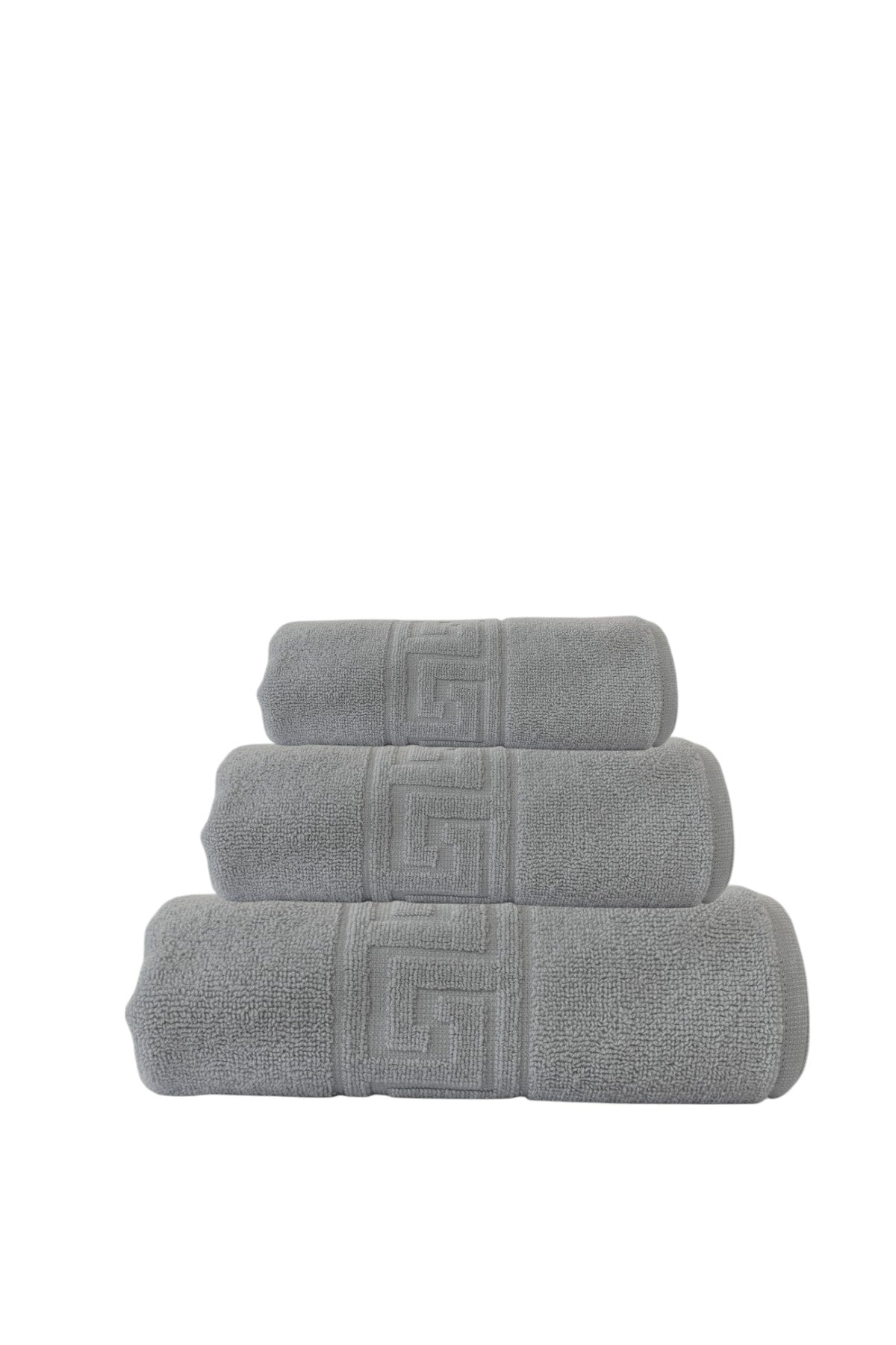 3'lü Gri Greek Havlu Seti - 1 Ad El Havlusu 50x90, 1 Ad Banyo Havlusu 70x140, 1 Ad Ayak Havlusu 50x70
