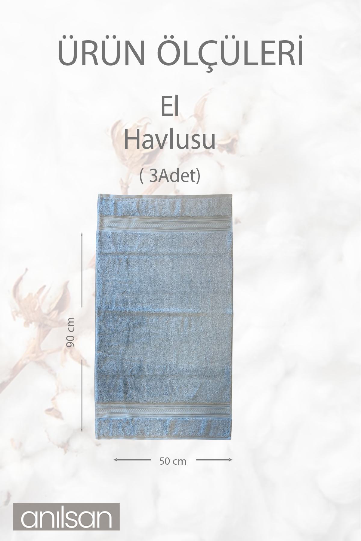 3'lü Mavi Süper Soft Bordürlü El Havlusu - 50x90 Cm, 250 Gr, %100 Pamuk, Spa Ve Otel Havlusu