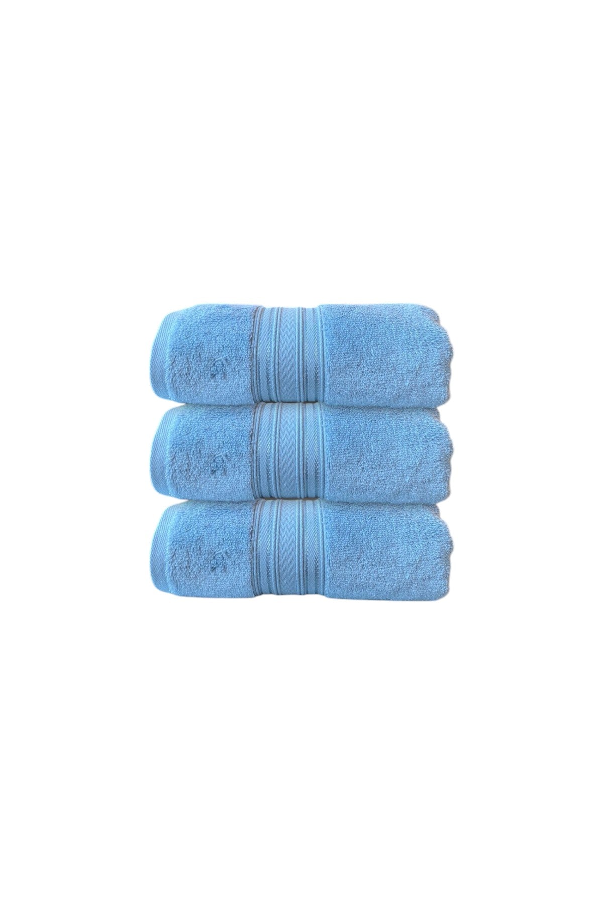 3'lü Mavi Süper Soft Bordürlü El Havlusu - 50x90 Cm, 250 Gr, %100 Pamuk, Spa Ve Otel Havlusu