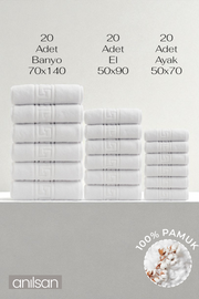 60'lı Greek Havlu Otel Serisi M - 20 El Havlu 50x90,  20 Banyo Havlu 70x140, 20 Ayak Havlu 50x70