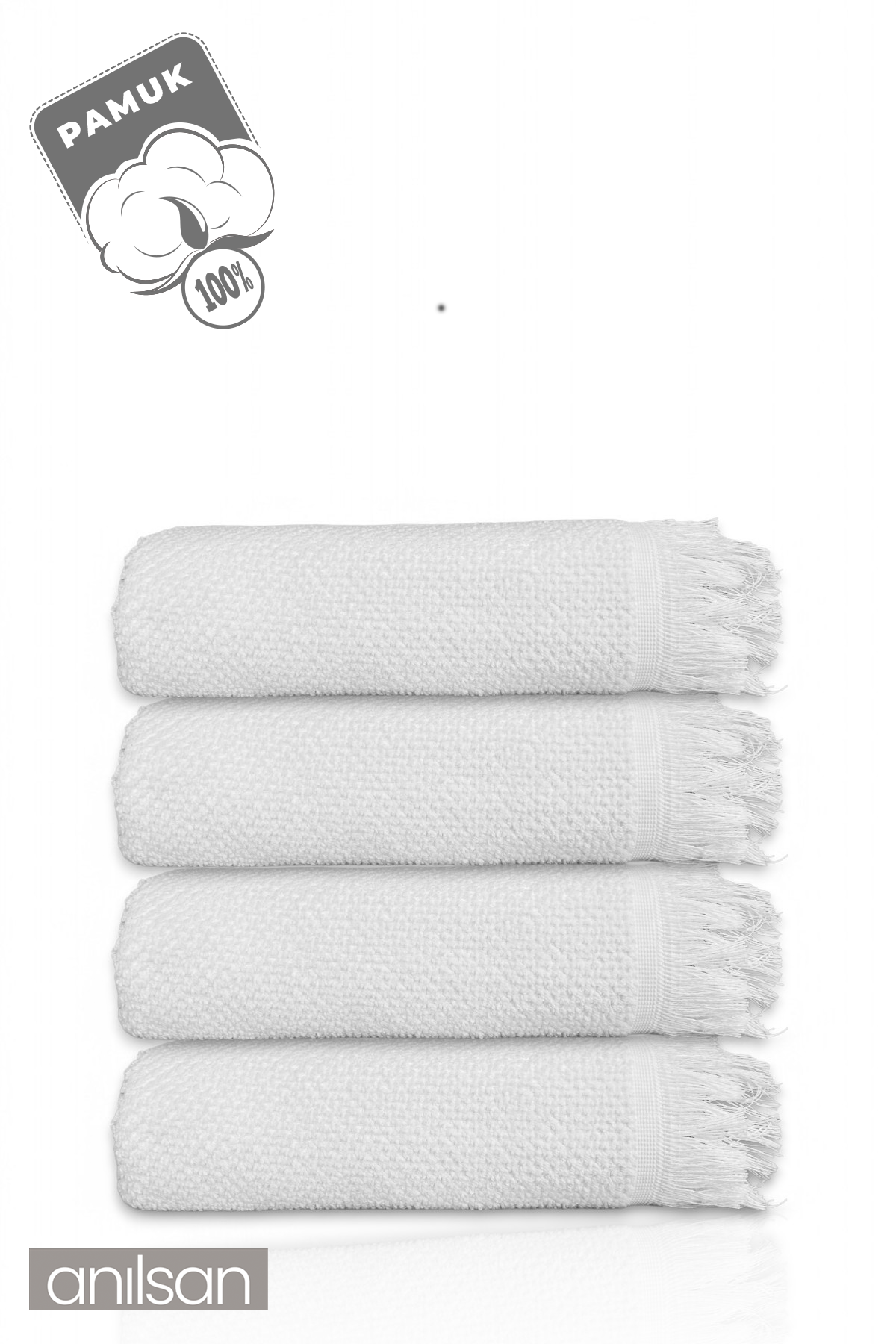 4'lı Beyaz Jelena El Havlusu - 50x90 Cm, 225 Gr, %100 Pamuk, Spa Ve Otel Havlusu